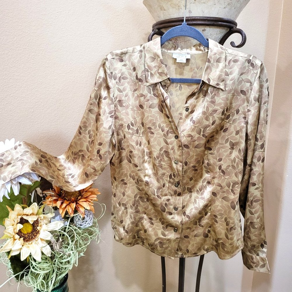 Ann Taylor Brown Leaf Print Button Down Shirt